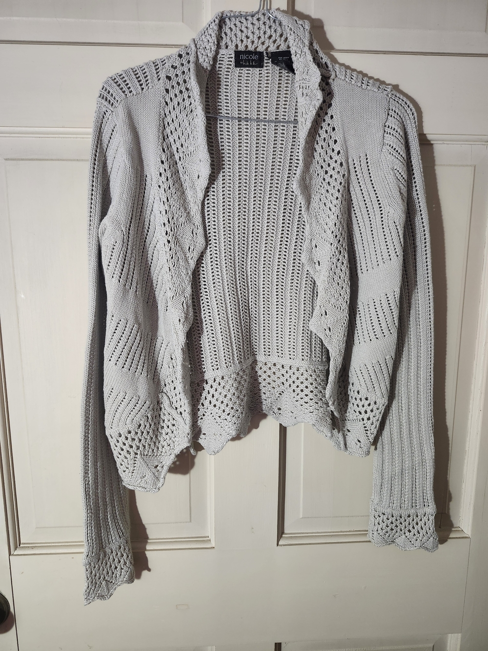 Nicole Miller Beige Open-Front Crochet Cardigan